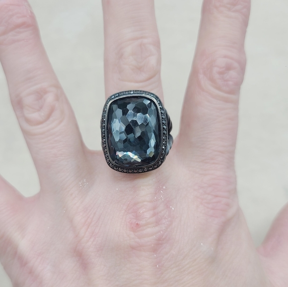 David Yurman Albion Elongated Gray Orchid Ring With Pave Black Diamonds - Picture 2 of 6